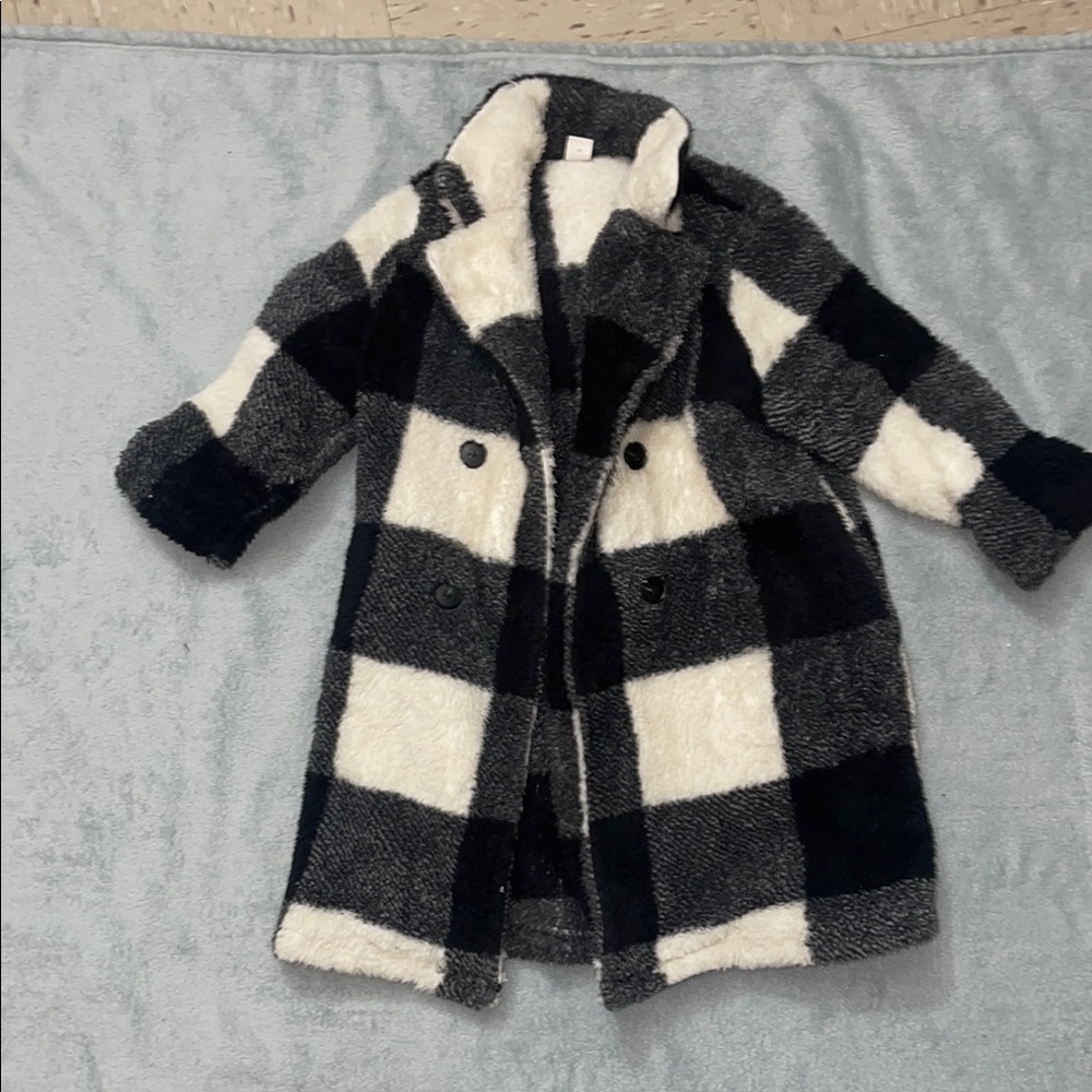 Kids Black and White Plaid Coat